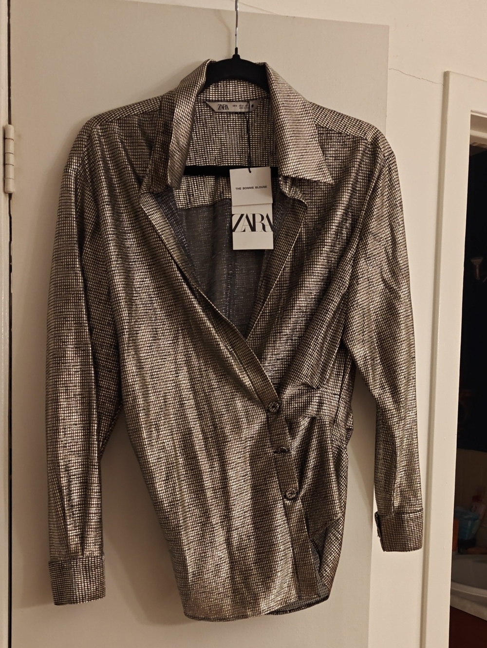 Zara Gold Metallic Button Blazer
